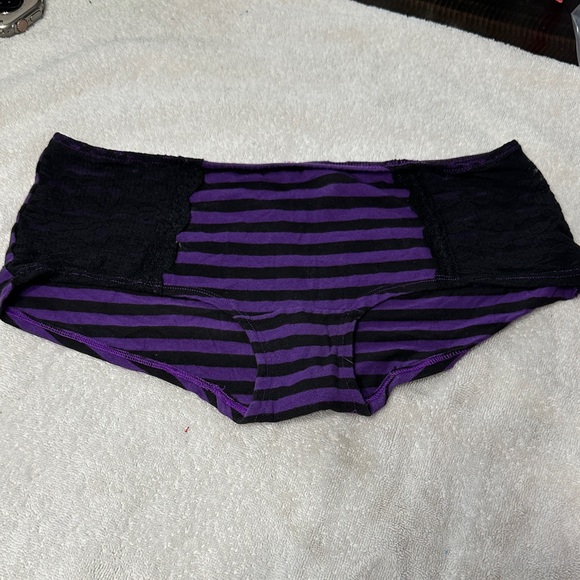PINK Victoria's Secret Black and Purple Striped Panties - Picture 1 of 3